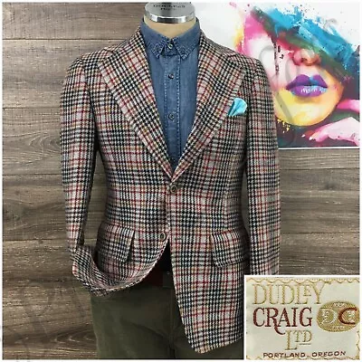 Vintage Mens Tweed Blazer Sport Coat Two Button Casual Jacket Size 38R Wool Suit • $69.95