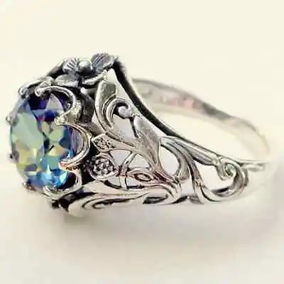 925 Sterling Silver Rainbow Mystical Fire Topaz Wedding Engagement Ring Size 7.5 • $15.74