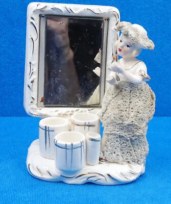Nice Vintage Mid Century Ceramic Lady Vanity Dresser Lipstick Holder W/Mirror • $29.99