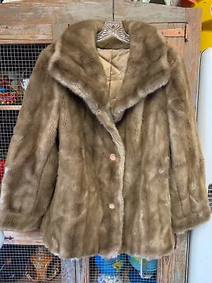 VINTAGE 1980's DUBROWSKY PERLBINDER TISSAVEL FRANCE LADIES FAUX FUR COAT SIZE 14 • $43.50