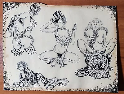 ORIGINAL Vintage Craig Helmich Shop Used Tattoo Flash Sheet Girls Panther • $69.99