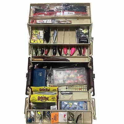 Vintage Plano 6 Tray Fishing Tackle Box Full Asstd Lures Hooks Reels Tools READ • $116.25