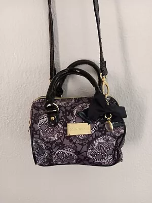 Betsey Johnson Black Skull Mini Satchel Crossbody Duffle Punk Goth Sexy Patent  • $25