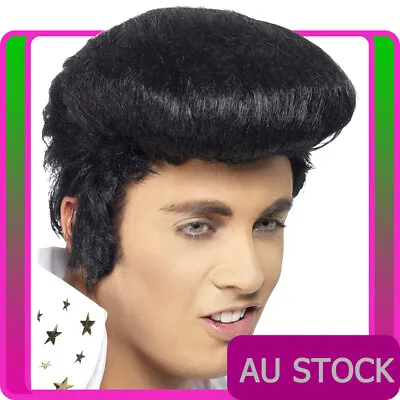 Mens Elvis Presley Wig Rock N Roll Move Star Black Wigs 1950s 50s 60s Grease  • $29.49