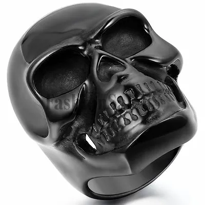 Men's Gothic Biker Rocker Big Large Heavy Black Stainless Steel Skull Ring Band • $10.99