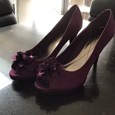 £25 • Buy Monsoon Magenta Silk Peep Toe Shoes Size 8/42 4” Heels Worn Once Only