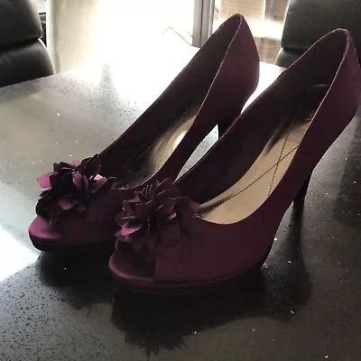 Monsoon Magenta Silk Peep Toe Shoes Size 8/42 4” Heels Worn Once Only • £15