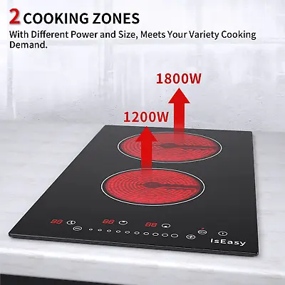 IsEasy 30cm Ceramic Hob 2 Ring Electric Hob Plug In Double Electric Hobs 2880W • £69.99