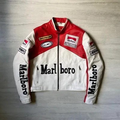 Men's Marlboro Red Racing Motorcycle Vintage Streetwear Leather Jacket • $159