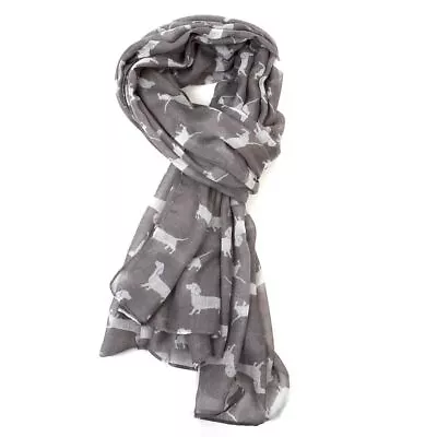 Dachshund Print Ladies Lightweight Scarf Grey Blue White Sausage Dog Lover Gift • $11.14