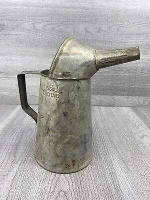 Vintage Galvanized Oil Fill Can Funnel Filler RAT ROD GARAGE 1/2 Gallon Man Cave • $19.71