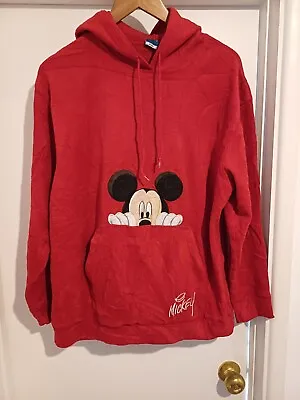 Vintage Disney Mickey Mouse Red Pullover Hoodie Fleece Embroidered 1XL P2P 25  • £7