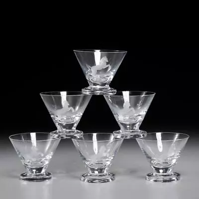 Mid Century Modern MCM Equestrian Horse Etched Small Martini Cocktail Glasses 6 • $42