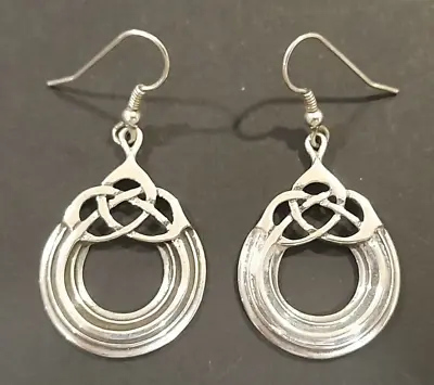 Vintage Ola Gorie Scottish 925 Sterling Silver Celtic Knotwork Dangle Earrings • £68