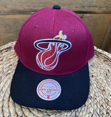 Miami Heat Logo NBA Mitchell & Ness SnapBack Adjustable Hat Maroon Red Black • $11.69