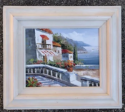 Vtg Oil Painting Amalfi Coast Italy Impressionist Impasto Rossini Mediterranean • $35