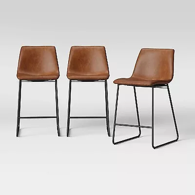 3pk Bowden Faux Leather And Metal Counter Height Barstool Caramel - Project 62 • $97.99