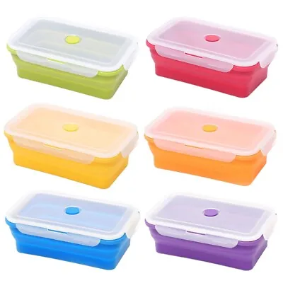 Silicone Foldable Lunch Box Collapsible Food Storage Container Bento Free • £14.71