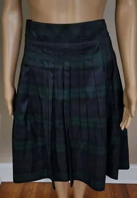 NWT Talbots Pleated Skirt Size 12 Plaid Blue Green 100% Silk  • $65