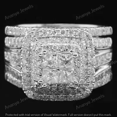 3 CT Princess Cut Moissanite Bridal Wedding Ring Set Real 925 Sterling Silver • $142.90