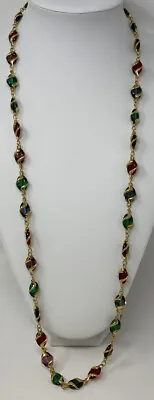 Vintage Swarovski Multi Color Crystal Glass Gem Tones Bead Link Long Necklace • $135