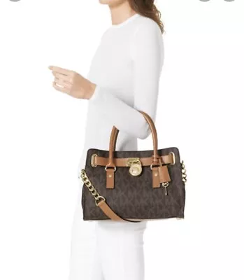 MICHAEL KORS Hamilton Logo PVC Satchel In Brown • $144.49