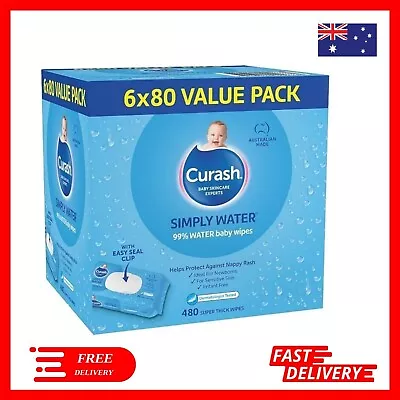 Curash Simply Water Baby Wet Wipes Pack Of 480 (6 X 80) Wipes (Free Shipping) • $40