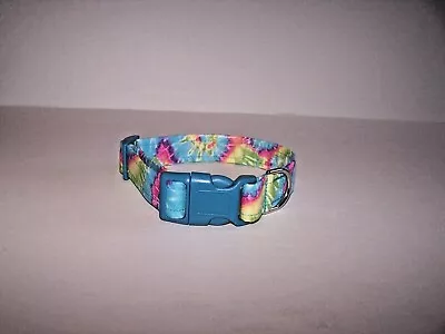 Wet Nose Designs Trippy Tie Dye Dog Collar Pastel Retro Hippy Turquoise Buckle • $9.99