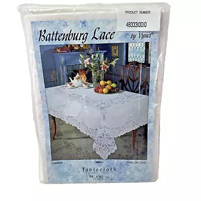 NEW OLD STOCK IN PACKAGE BATTENBURG LACE By VYNET VINYL TABLECLOTH 64 X90  OVAL • $27.94