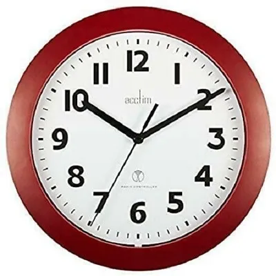 Acctim Parona Radio Controlled 23cm Plastic Wall Clock Red 74314 • £19.85