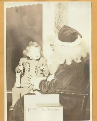 Christmas Santa Claus Little Blonde Girl Meeting Happy Wool Coat Vtg Photo 5x7 • $6.50