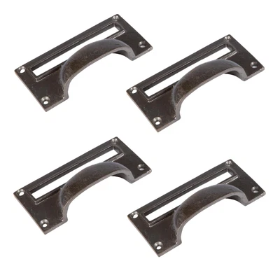 £8.95 • Buy 4x Filing Cabinet Cup Handle With Card Frame Cast Iron 100mm X 50mm Raw