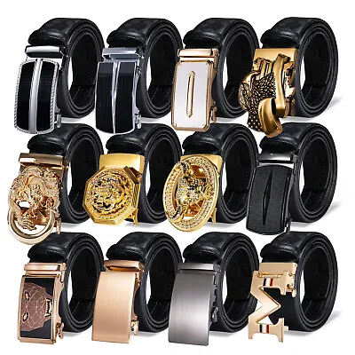 UK Black Leather Mens Belts Automatic Buckles Ratchet Trousers Waist Straps XXXL • £10.99