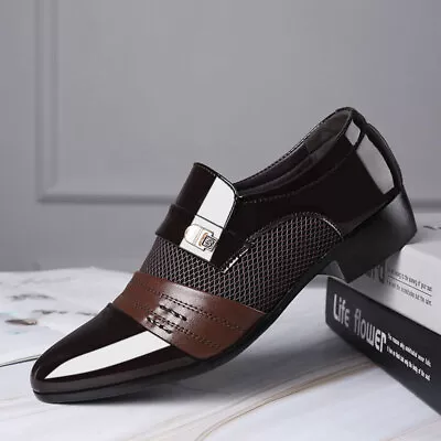 Men's Pointed Toe Slip-On Formal Shoes Business Patent Leather Casual Loafers • £20.99