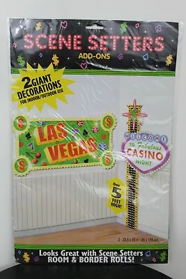 LARGE VEGAS CASINO DECORATIONS Scene Setter Wall Party Decoration Night Outdoor • $31.45