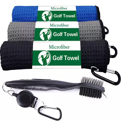 Golf Towel And Brush Microfiber Cleaning Kit 3 Packs Set Waffle Pattern Cleaner • $12.99