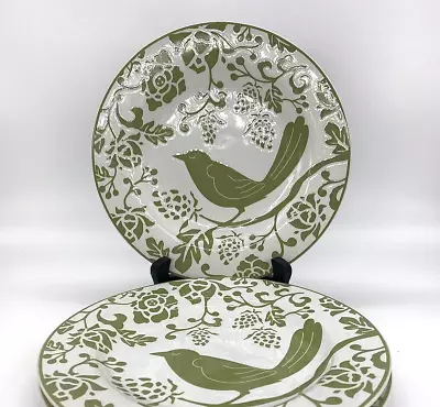 3 Set Pier 1 Bird Salad Plates Flowers Stoneware Green Vintage 8.25  EUC • $21.99