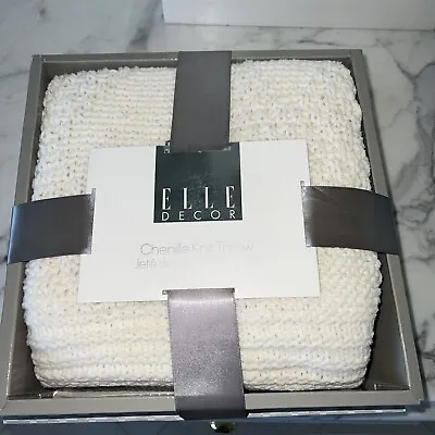 NWT Elle Decor Ivory Cable Chenille Knit Throw In Gift Box 50x60  • £12.54