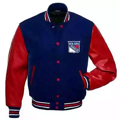 NY Rangers Lettermen Varsity Jacket  Wool &  Genuine Leather Sleeves • $109