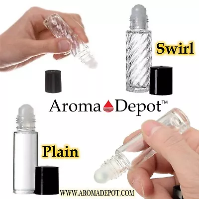 10ml Plain Clear Glass Roll On Bottles W/ Cap Plastic Roller Refill 1/3 Oz Swirl • $11.99