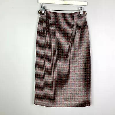 DAVID BROOKS Vintage Maxi Skirt Womens 8 Houndstooth Silk Worsted Wool Made USA • $24.97