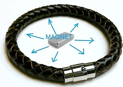 Magnetic Leather Energy Magnet Armband Power Bracelet Health Bio Cuff Stainless • £9.95