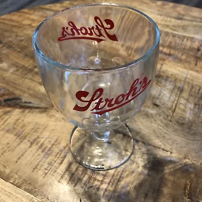 Vintage Stroh's Beer Glass Pint Thumbprint Glass Beer Goblet Glassware Logo • $5.60