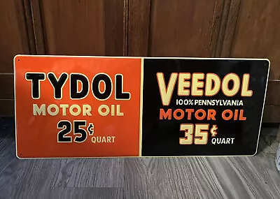 TYDOL VEEDOL MOTOR OIL EMBOSSED METAL Porcelain SIGN Pennsylvania 23.5 X 10  • $59.07