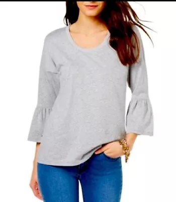 MICHAEL KORS Gray Heather Cotton Modal Knit Metallic Trim Bell Sleeve Top M New • $10.99