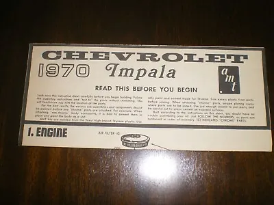 AMT  1970 Chevy Impala   Original Model Kit Instruction Sheet From1970 • $4.95