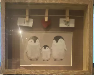 Wooden Photo Frame I Love You Theme Photo 6 X 4 Approx Penguin Family • £7.99