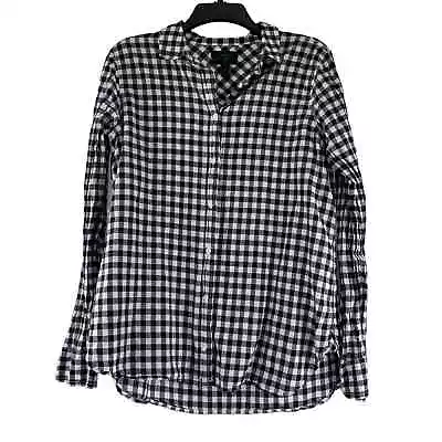 J Crew Boy Shirt Womens Size 10 Navy Gingham Check Button Long Sleeve Preppy • $29.99