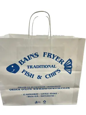 Fish & Chips Paper Bags With Handles Large 13.5 X 7 X 12 Cm Box Of 250 • £28.49