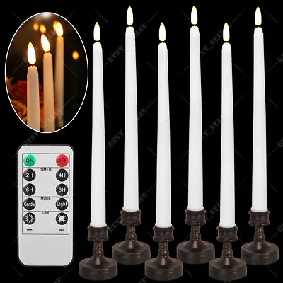 6Pcs Remote Control Flickering Flameless Taper LED Candles Light Battery Powered • £9.95